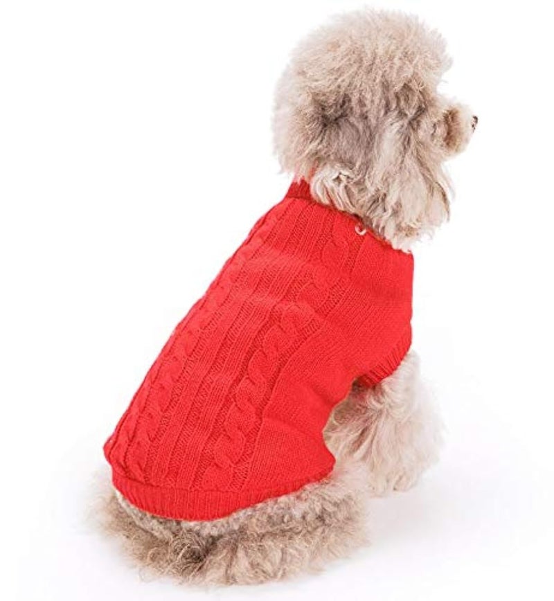 FAMI Dog Clothes Dogs Sweater Soft Puppies Clothing Winter Puppy Sweaters Warm Outfit for Dogs Small XS S Cat Apparel(Red,Small) - Image 1